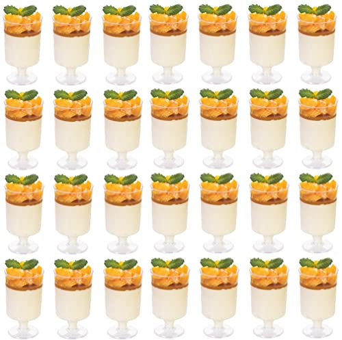 KAHEIGN 60 Piezas Mini Cuencos de Postre, 100ml Vasos de Postre Redondos de Plástico Copa de Aperitivo Transparente Parfait Tazón para Servir Reutilizable para Fiesta de Mousse Pudín (8,5 x 5cm)