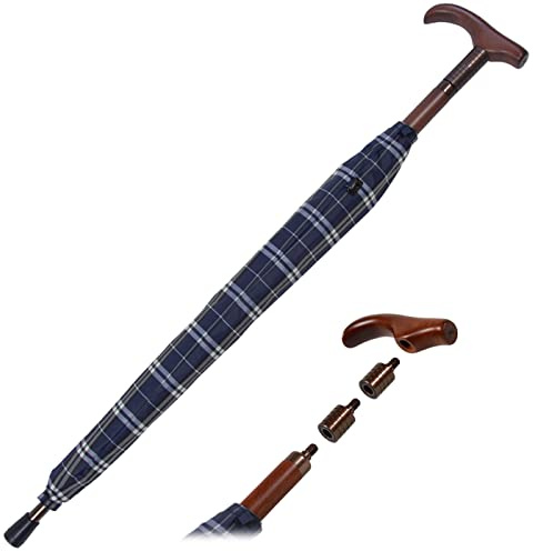iX-brella Altura ajustable con mango de madera, azul de cuadros, 105 cm