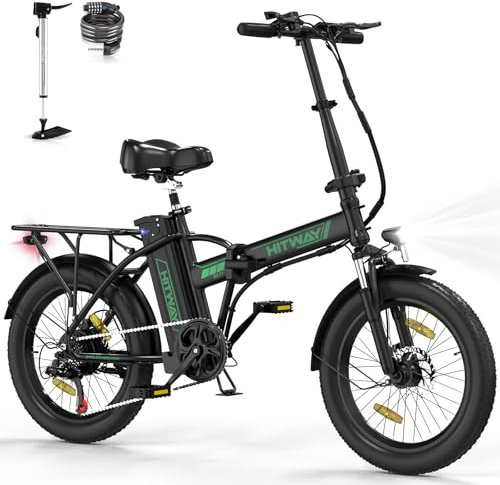 HITWAY Electric Bike for Adults, 20*3.0 Fat Tire E-Bike 250W Electric Bicycle, Folding Electric Bike, 36V/12Ah Removable Battery, Range 35-90KM, 7-Speed Mountain E Bike for Men Women