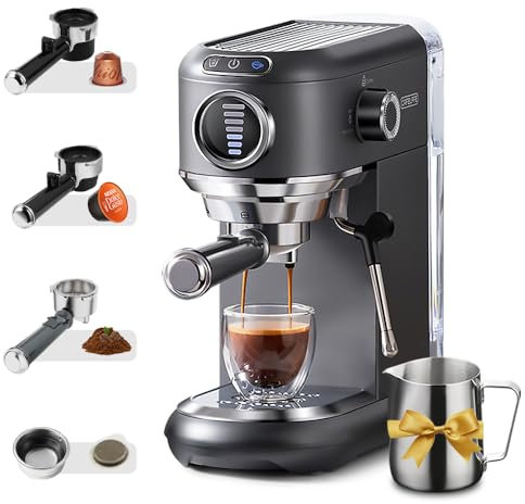 Macchina per caffè espresso con montalatte, macchina da caffè da 15 bar, macchina per cappuccino con manometro visivo per cappuccino e latte 1450 W, argento