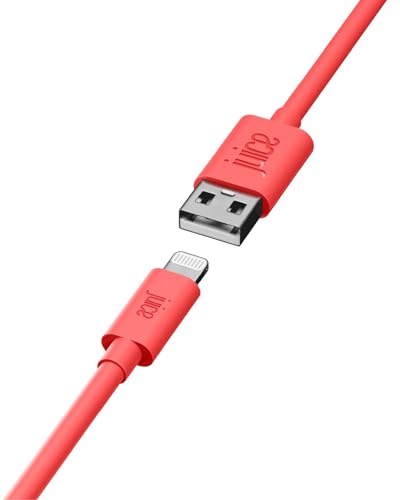 Juice iPhone Charger Cable 2M, MFi Certified Lightning Charging Cable Fast Charger USB-A to iPhone Cable for iPhone 14 13 12 11 Pro Max XR XS X 8 7 6 SE, iPad – Coral