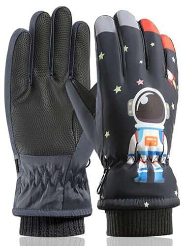 Hefaqewi Kinder Skihandschuhe, wasserdichte Schneehandschuhe für Kinder, Winterhandschuhe für 8-14 Jahre Mädchen und Jungen, Geeignet zum Skifahren, Snowboarden, Radfahren und Wandern (Astronauten)