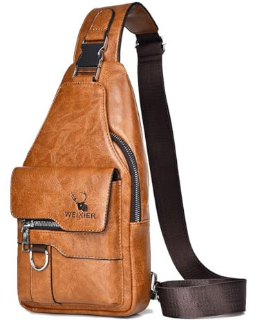 A-QMZL Sling Bags Brusttasche Herren Crossbody Umhngetasche Kleine Schultertaschen Crossbody-Taschen PU-Leder Wasserdicht Casual Chest Taschen für Männer und Damen