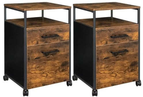 Aktenschrank 2er Set - Praktisch und stilvoll: Mobiler Schrank im industriellen Design mit Zwei Schubladen und Rollen für A4 und Letter Size