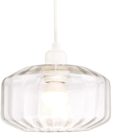 Contemporary Clear Ribbed Glass Non Electric Pendant Lamp Shade with Flat Style | 13cm x 20cm | for Kitchen Island Living Room Bedroom Dining Room etc by Happy Homewares