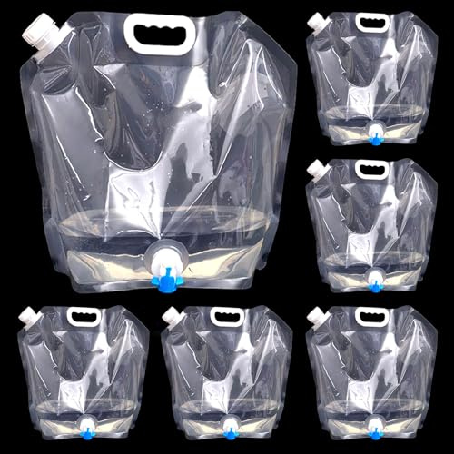 Cooltto 6 Stück Faltbarer Wasserkanister mit Hahn 10L Flexibler Wasserkanister Faltbar mit Dichtem Deckel Tragbar Wasserbehälter Bpa frei Faltkanister Trinkwasser für Outdoor Camping - Transparent