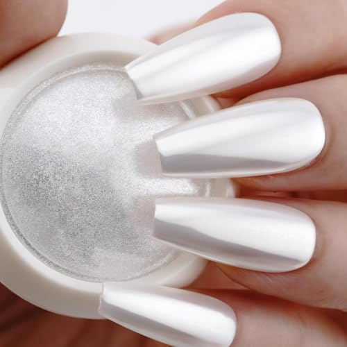Moonlight White Aurora Nagel-Chrompulver, Glitzer mit Perleffekt für Nagelkunst, Maniküre-Dekoration, Farbverschiebung, Reiben von Pigmentstaub