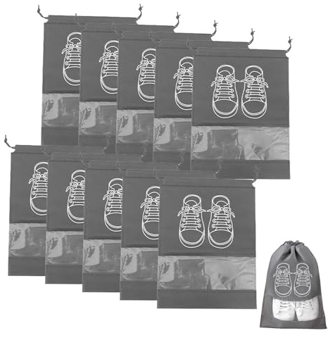 Schuhbeutel 10 Stück,Schuhtasche Reise und Schuhsack mit Kordelzug,Schuhbeutel 32x44 cm,Wasserdichter Schuhbeutel Reise für Koffer & Unterwegs,Ideal für Reise,Sport & Alltägliche Aufbewahrung(Grau)
