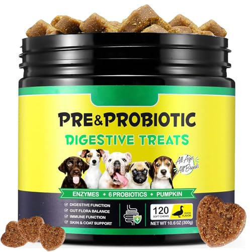 Probiotics for Dogs, Dog Probiotics Supplements (120 Chews) - Supports Gut & Digestive Health, Immune Function and Gut Flora Blance, Duck Flavor, For All Dogs