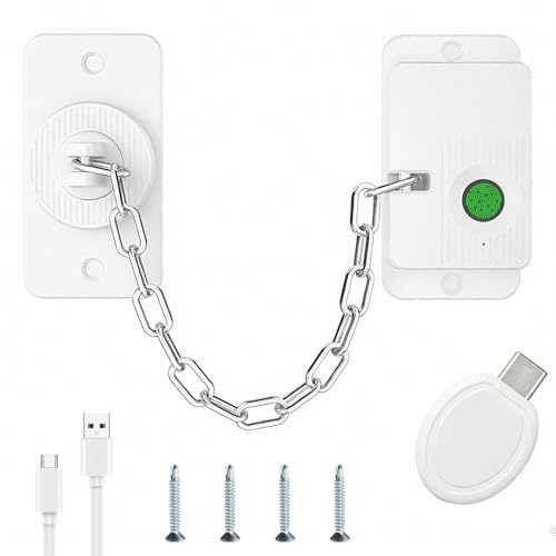 Kühlschrank Schloss mit Fingerabdruck - USB-Laden Schubladen Kindersicherung mit Kette Schranksicherung Ohne Bohren Fenstersicherung Kinder Geeignet Baby Schrank Kindersicherung für Haus BüRo (Weiß)