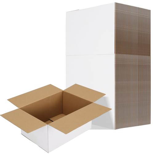 RLAVBL 10x7x5 Shipping Boxes Set of 30, White Corrugated Cardboard Box for Packing, Mailing, Business