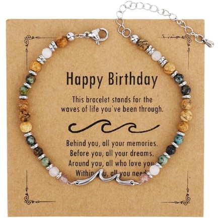 Mikovivi Bracelet Vague pour Femmes, Bracelets d’Amitié La Vague de la Vie Bracelet Perlé Bijou Motivation Cadeau de Rétablissement Cadeau d’Encouragement Inspirant(Happy Birthday)