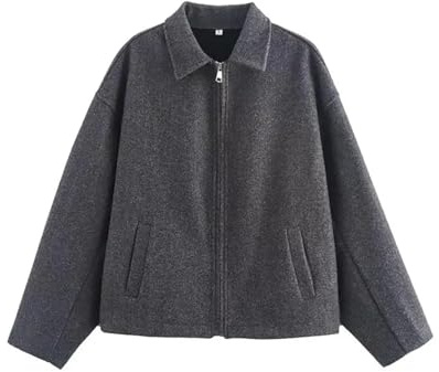 Women's Wool-Blend A-Line Coat - Oversized Zip Up Funnel Neck Jacket, Warm Winter Outerwear for Street Style & Commuting(Gray,M)