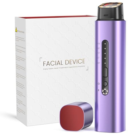 Aparato Radiofrecuencia Facial, 5 en 1 Masajeador Facial de Microcorriente, Dispositivo Eléctrico de Belleza Antiarrugas, Antiacné, Reafirmante y Lifting para Rostro y Cuello (Púrpura)