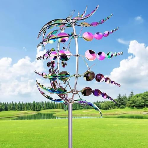 Einzigartige und Magische Metall Windmühle, 3D Windbetriebene Windspiel Garten, Gartenstecker Metall Wind Spinner, für Terrasse Rasen und Garten Dekoration (Bunt)