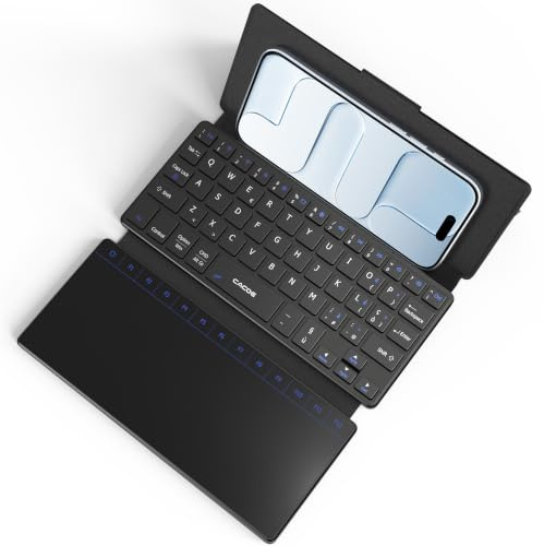 CACOE Mini Tastiera Bluetooth a Doppio Canale con Touchpad | Wireless Tastiera per QWERTY, Ultra-Sottile e Portatile con Supporto per Smartphone (iOS, Android, Windows), Nera