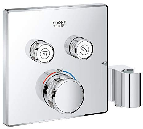 GROHE Grohtherm Smartcontrol Thermostat for Shower Or Bath, for Concealed Installation, with Two Valves Valves and Integrated Shower Union Square Shape, Chrome Finish, Made in Germany 29125000