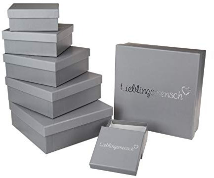 Out of the Blue 101686 - Geschenkboxen Lieblingsmensch, 8 Stück im Set, grau, in verschiedenen Größen ca. 22,5 x 22,5 x 8 cm und kleiner