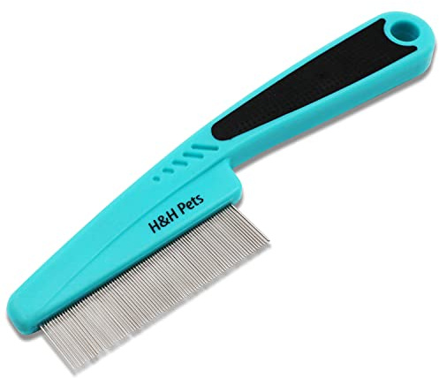 Pin Comb by H&H Pets - Upgraded Rubber Handle Comb with Long and Short Teeth for Dogs & Cats, Grooming Supplies, 1 Count (Pack of 1)