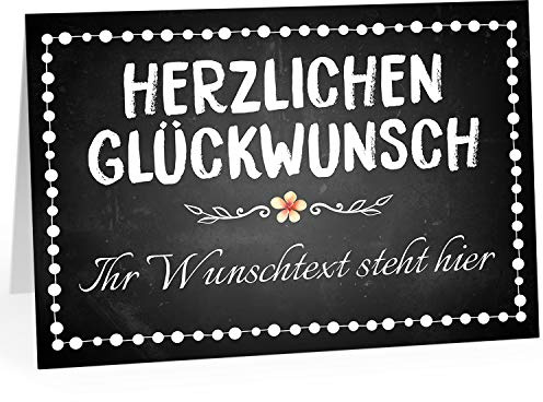 Große Glückwunsch-Karte XXL zum Aufklappen (DIN A4) PERSONALISIERT - Mit Wunschname oder Wunschtext Vintage Look Tafel- mit Umschlag/Edle Design Klappkarte/Geburtstag/Jubiläum/Hochzeit/Extra Groß