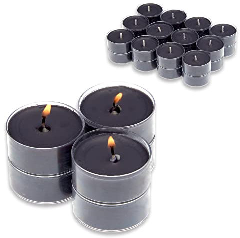 Candelo 24er Set Duft Kerzen Ambiente – Duftteelichter Black Rose - Teelichter Schwarz - Teelicht in Kunststoff Hülle je 3,8x1,7cm - 4 Std Brenndauer