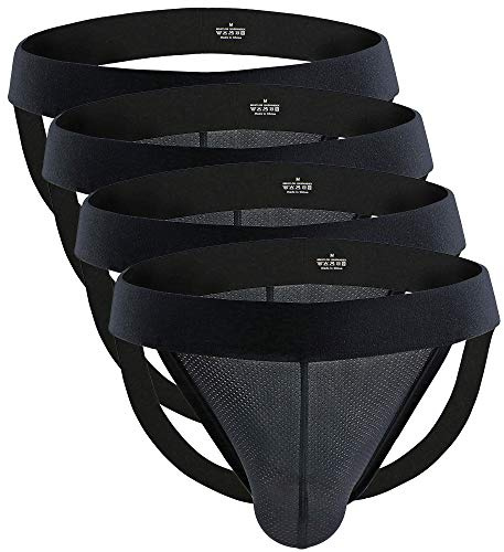 Billtop mäns Jockstrap nätpåse atletiska supportrar underkläder för män, 4-pack svart, XXL