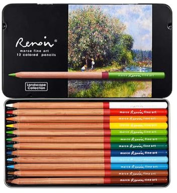 12 Farben Landschaft Thema Marco Renior Farbstifte Set Künstler Skizze Malen Schreiben Kunst Malerei Erwachsene Malbuch Metall Blechdose