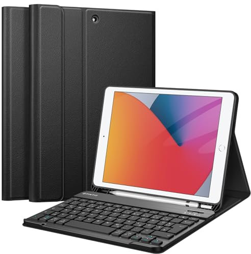 FINTIE Tastatur Hülle für iPad 10.2 Zoll (9/8/ 7 Generation - 2021/2020/2019), Soft TPU Rückseite Gehäuse Schutzhülle mit Pencil Halter, magnetisch Abnehmbarer Tastatur mit QWERTZ Layout, Schwarz