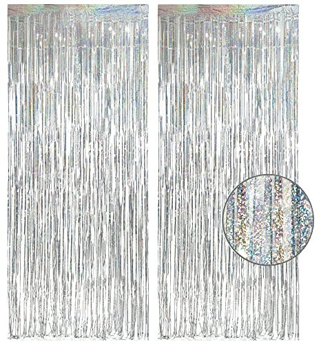 Lametta Vorhang Silber Glitzer - GREATRIL Party Vorhänge Luftschlangen Foto Hintergrund Folien Geburtstagsdeko für Geburtstag JGA Abi 2025 Eurovision Disco Silberhochzeit Abschluss Party Dekoration