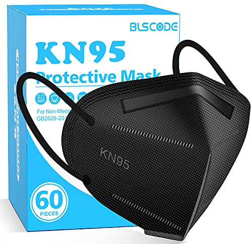 BLScode KN95 Face Mask 60 Pack, Individually Wrapped 5-Layer Breathable Mask with Comfortable Elastic Ear Loops, Filter Efficiency≥95%