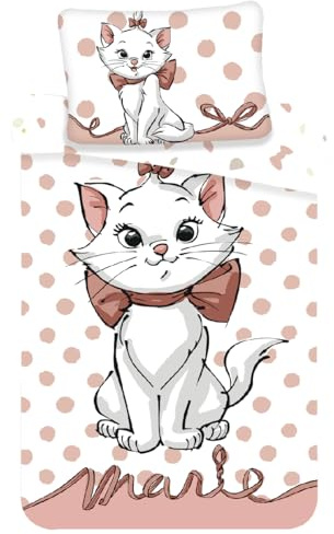 Jerry fabrics Biancheria da letto per bambini Marie Cat Aristocats Gatto Multicolore a pois Copripiumino 100 x 135 cm, Federa 40 x 60 cm, 100% Cotone