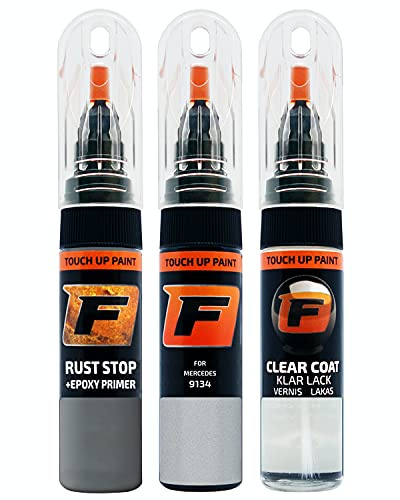 FIRANTO Lackstift Autolack Reparaturset für Mercedes 9134 Bergkristallweiss - 3-in-1 Autolack Kratzer Reparaturstift 15ml Grundierung, Klarlack