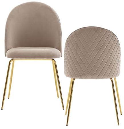Wohnling Esszimmerstuhl 2er Set Samt Beige mit Goldenen Beinen | Schalenstühle skandinavisch gepolstert mit Kunststoffkappen, Küchenstühle aus Stoff, Polsterstuhl Set modern