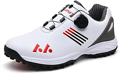 BLBK Chaussures de golf imperméables pour homme avec système de lacet, Rouge et blanc., 45 EU