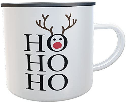 Glühweintasse mit Rentier HO HO HO Geschenk Punschtasse Glüh-Gin Henkeltasse Henkelbecher (Emaille-Tasse ohne Namen)