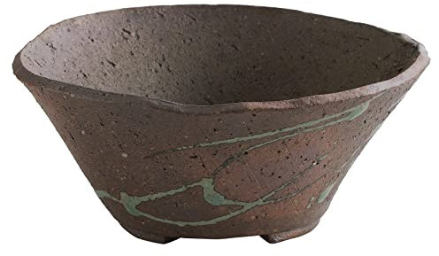 Wazakura Tokoname Serie Handgefertigte Bonsai Schale aus Keramik 16 cm, Rustikal, Tatara-Stil, mit Ablaufloch, Hergestellt in Japan, Gartenblumentopf, für drinnen und draußen - Tatara