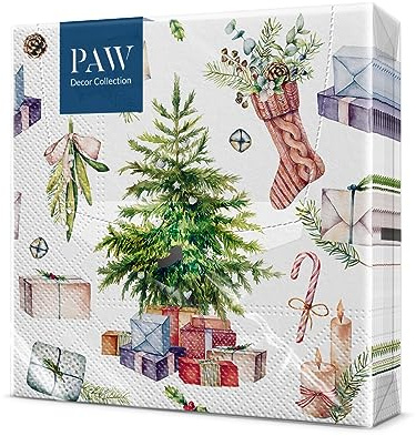 PAW - Servietten 3-lagig (33 x 33 cm) I 20 Stück I Papierservietten Bunt Perfekt für den Weihnachtstisch I Servietten - Weihnachten, Winter, Weihnachtsbaum, Geschenke I Christmas at Home
