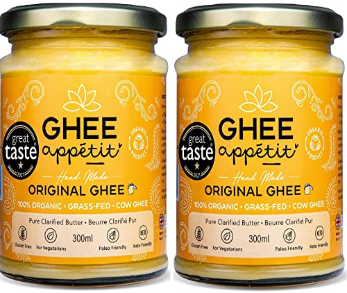 Ghee Appétit Organic Ghee 300ml I Certified Organic I Free Range Grass Fed Ghee I Ghee Butter I Vegetarian I Ayurveda Ghee Recipe I Pure Clarified Butter I Artisan Ghee(Pack of 2)