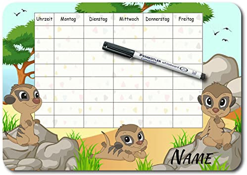 Bambinella - PVC-Schild - Stundenplan Erdmännchen - personalisiert und wiederbeschreibbar mit Whiteboardmarker
