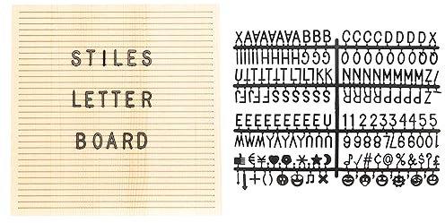 Stiles Holzbrieftafel, 25,4 x 25,4 cm, mit 340 Kunststoff-Buchstaben, Zahlen und Symbolen, austauschbares hölzernes Nachrichtenbrett für Menü, Meilensteine oder Baby-Ankündigungsschild, Natur
