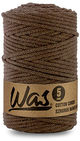 WAS Baumwollkordel mit Polyesterkern 5 mm 100m Baumwollgarn DIY Makramee Stricken Cotton Cord braun ideal für Makramee Handwerk Baumwollseil für Basteln