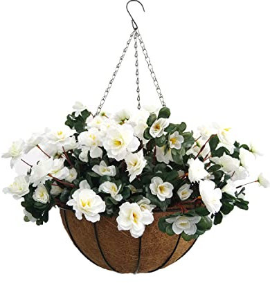 Azalee artificiali bianche fai da te per vacanze, matrimoni, ufficio, casa, all'aperto, fiori di seta, decorazione bella (bianco - cesto grande)
