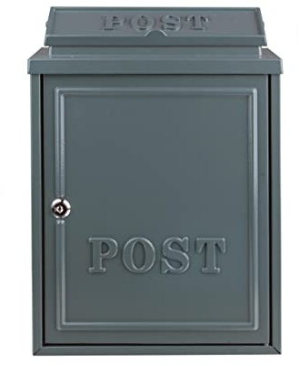 AuraHome Vintage Weatherproof Post Box Classic POST Design-Lockable Heavy Duty Secure Wall Mounted Letter Mail for Walls/Gates/Garages.Charming easy to fit Grey with Grey POST Improved Design