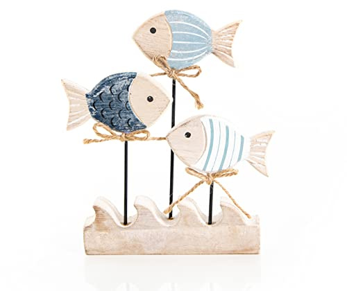 Logbuch-Verlag - Decoración marítima en madera con forma de peces - Peces de madera natural para colocar, 16,5 cm, azul claro