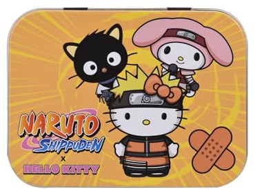 Hello Kitty x Naruto Pflaster in Metalldose, zwei Größen mit niedlichem Hello Kitty x Naruto-Design, einfache Entfernung & hautfreundlich, atmungsaktiver Klebstoff, 24 Pflaster