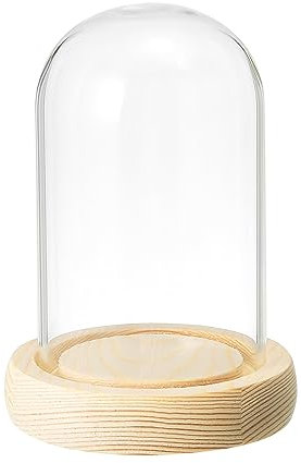 PATIKIL 3.9x2.4 Clear Cloche Glass Dome, Glass Bell Jar Display Case Tabletop Centerpiece with Wooden Base for Plants Home Decor