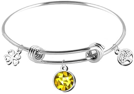 cotigo Pulsera Acero Inoxidable Mujer, Brazalete Mujer Ajustable con Colgante Piedera Nacimiento, Pulseras de la Suerte Perfecto para Regalo Mujer Cumpleaños y Navidad