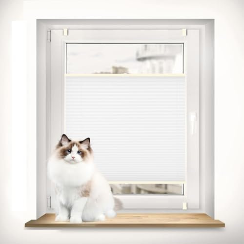 Jalousien zum Klemmen 40 x 40 cm Blickdicht Sichtschutz Sonnenschutz Rollo für Fenster Einfache Montage mit Klemmträger für Fenster & Balkontür, Weiß