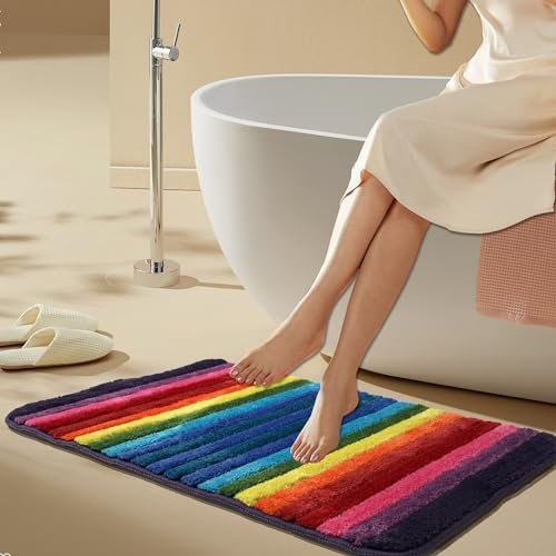 NIENLCIP Mikrofaser Saugfähig Badvorleger rutschfest Badematte waschbar Teppich Antirutschmatte Fußmatte Badzimmermatte Bettvorleger Flauschig Badezimmerteppich für Bade Schlafzimmer 50x70cm