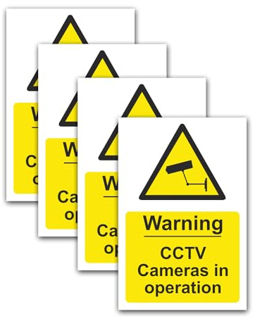 SAFESIGN (4 Pack) CCTV Camera Security Self Adhesive Sign Stickers 100 X 65MM - Water Proof Vinyl Conforms to EN ISO 7010:2012